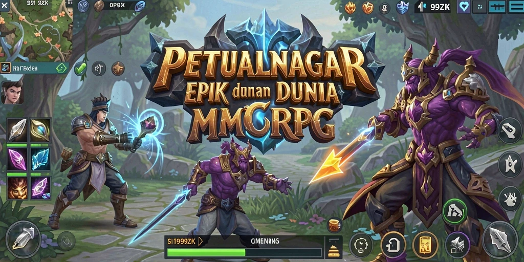 Screenshot gameplay 99ZK menampilkan pertarungan epik dalam dunia MMORPG.