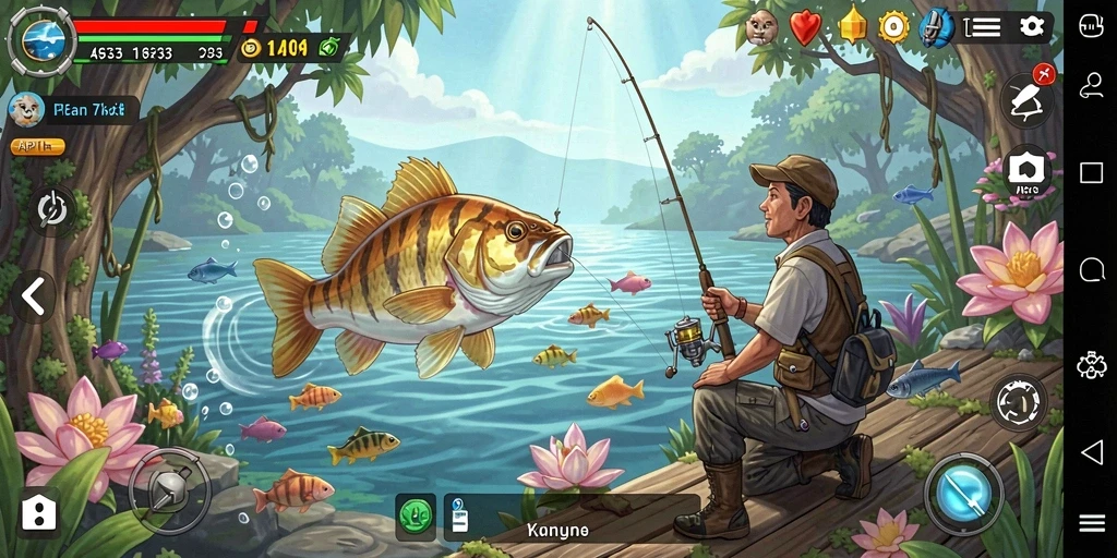Screenshot gameplay API33 yang menunjukkan aksi memancing yang seru.
