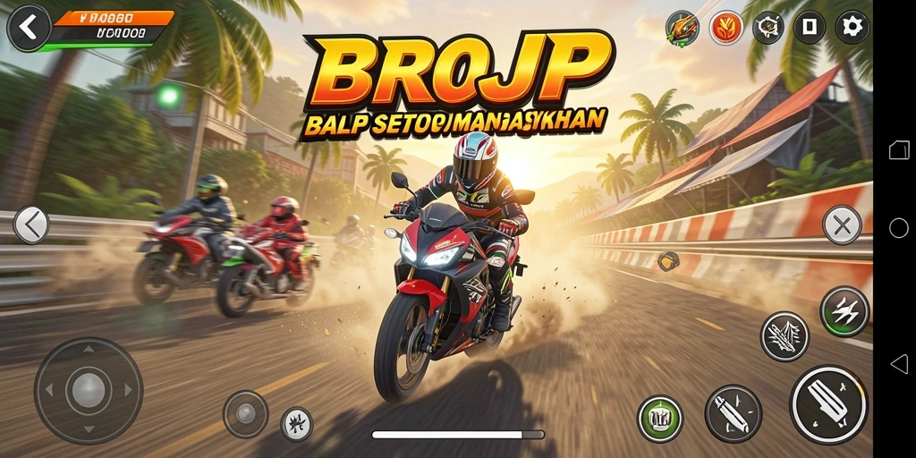Tampilan gameplay BROJP yang menegangkan saat balapan motor.