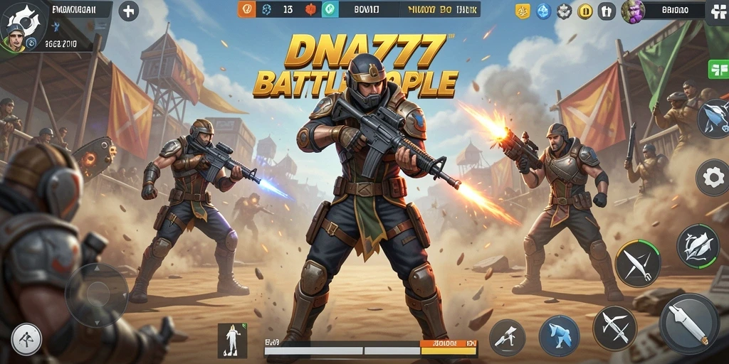 Screenshot gameplay DNA777 menampilkan pertempuran seru Battle Royale.