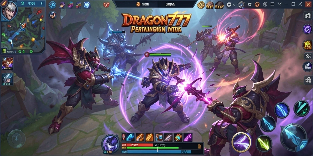 Tampilan scene pertempuran epik di DRAGON777 dengan karakter yang beraksi.
