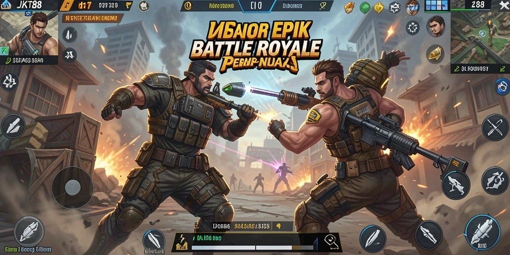 Screenshot JKT88 menampilkan aksi Battle Royale yang mendebarkan.