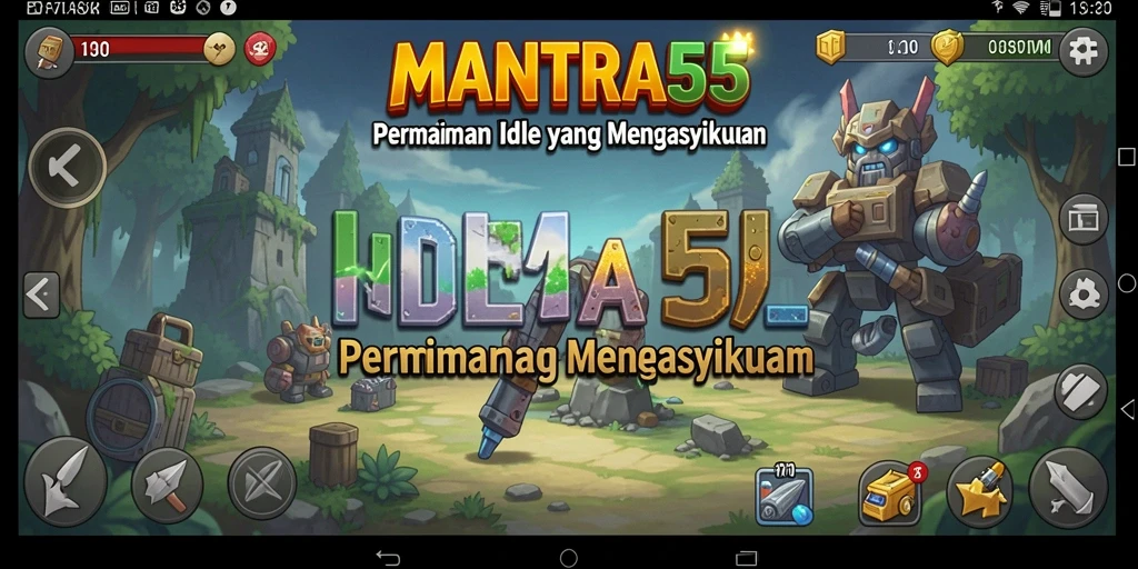 Tampilan gameplay MANTRA55 yang menarik dan penuh warna.