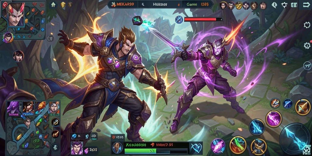 Screenshot MEKAR99 menampilkan aksi seru dalam pertandingan MOBA.