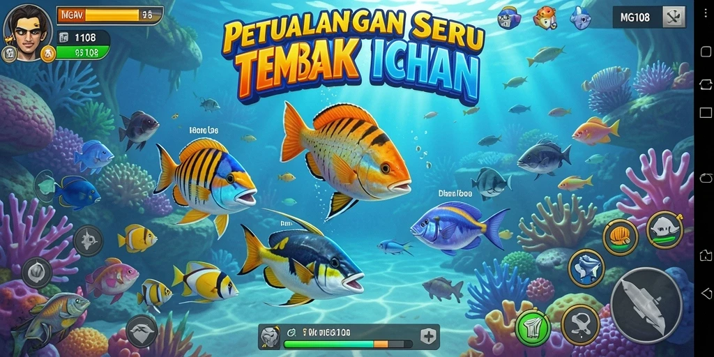 Screenshot gameplay MG108 menampilkan momen seru menembak ikan.
