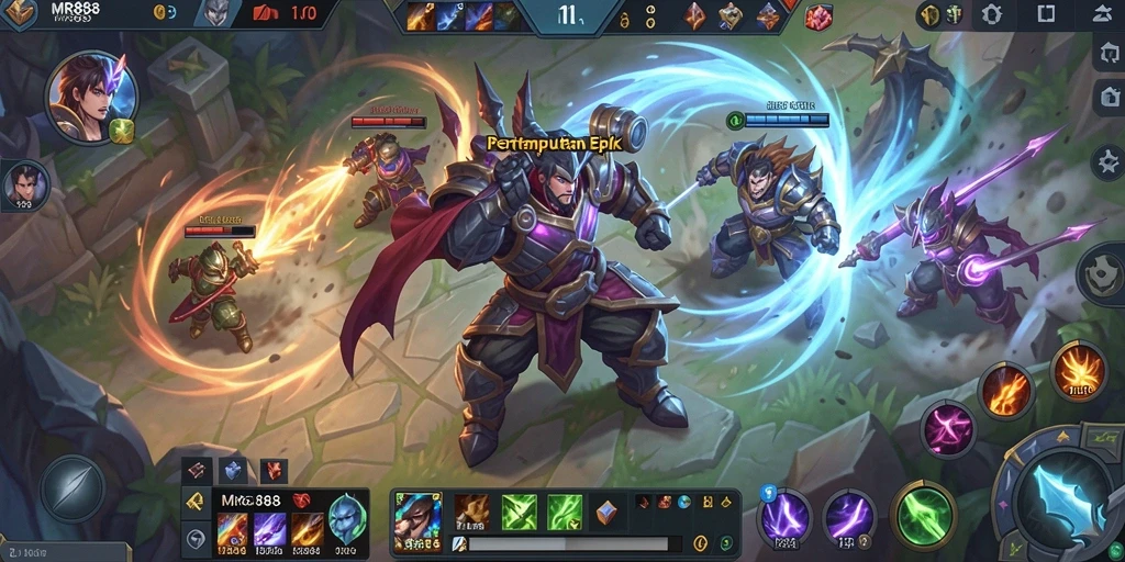 Tampilan gameplay epik dalam MR888 yang penuh aksi MOBA.