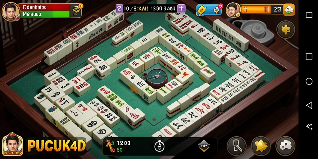 Tampilan gameplay PUCUK4D yang menarik dengan ubin Mahjong berwarna-warni.