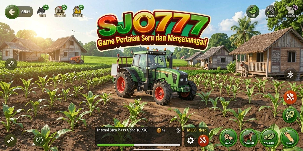 Screenshot gameplay SJO777 menampilkan ladang yang subur dan beragam tanaman.