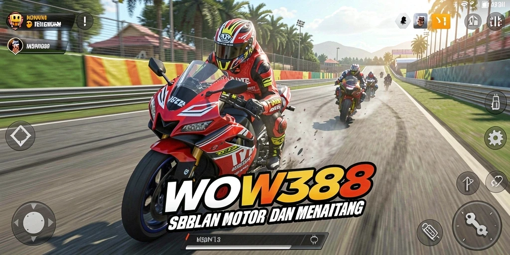 Screenshot gameplay WOW388 yang menampilkan aksi balapan motor yang mendebarkan.